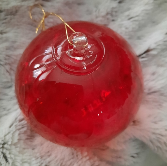 Christmas Hand Blown Studio Art Glass Ornament Ball Sphere 4" Red Vintage? Heavy - Picture 4 of 5
